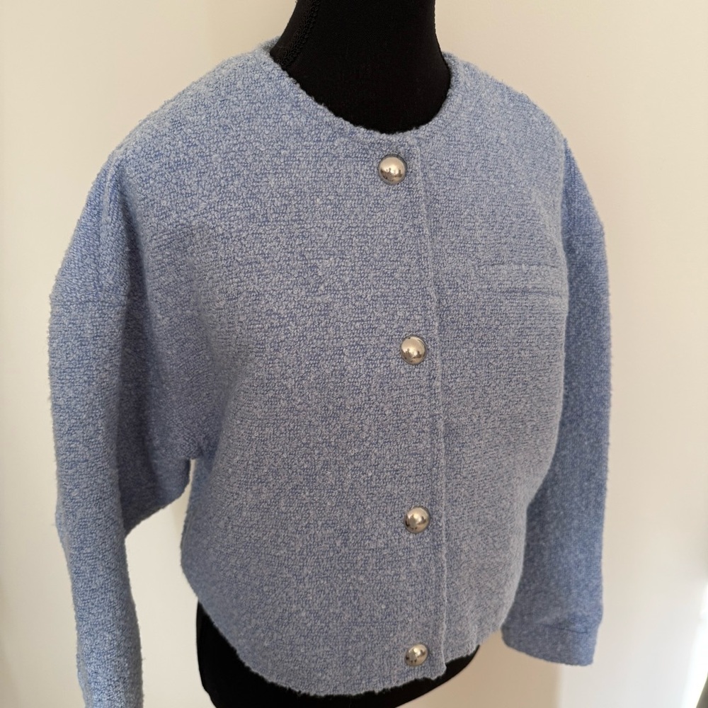 H&M NWT BLUE CROPPED TWEED COAT - Picture 3 of 6